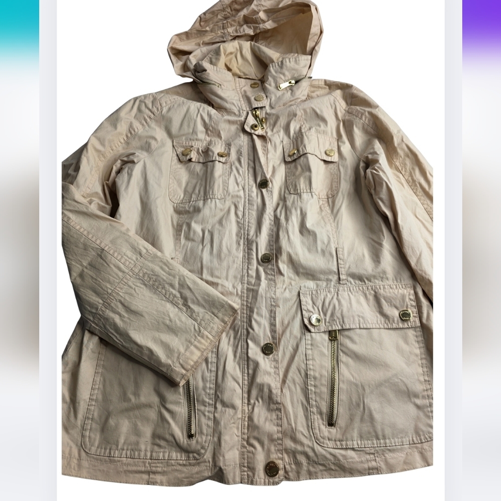 Michael Kors L Tan/Gold Hooded Anorak Jacket Cb-2413 - Picture 3 of 14